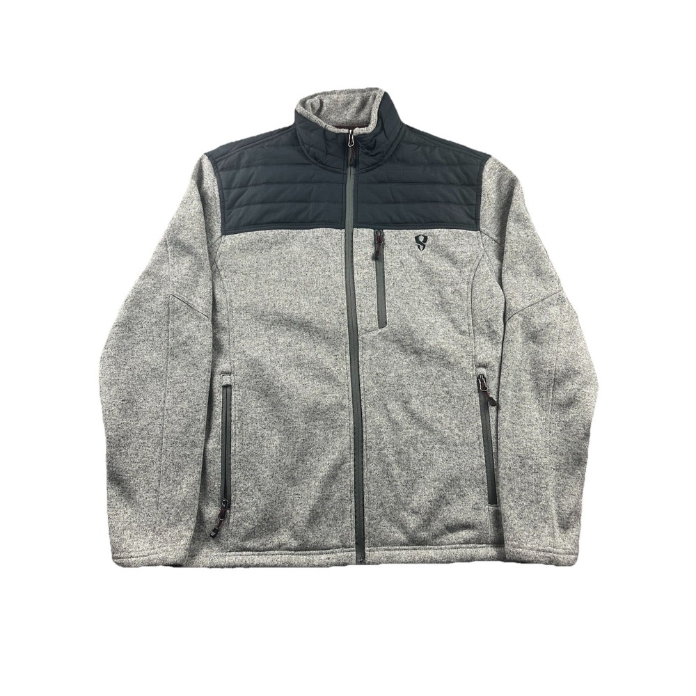 Stoic Quilted Fleece Jacket Full Zip Heather Gray‎ Yoke Men's Medium Pockets